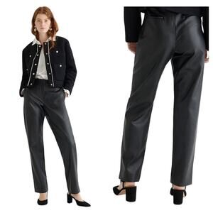 J.Crew Black Pants Kate Faux Leather Straight Leg High Rise Waist NEW NWT 29